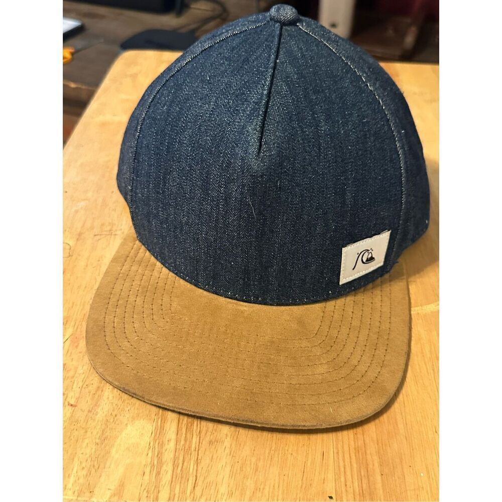 Quiksilver Men's Navy Tan OSFM Denim Beach Snapback Baseball Cap Hat Adjustable